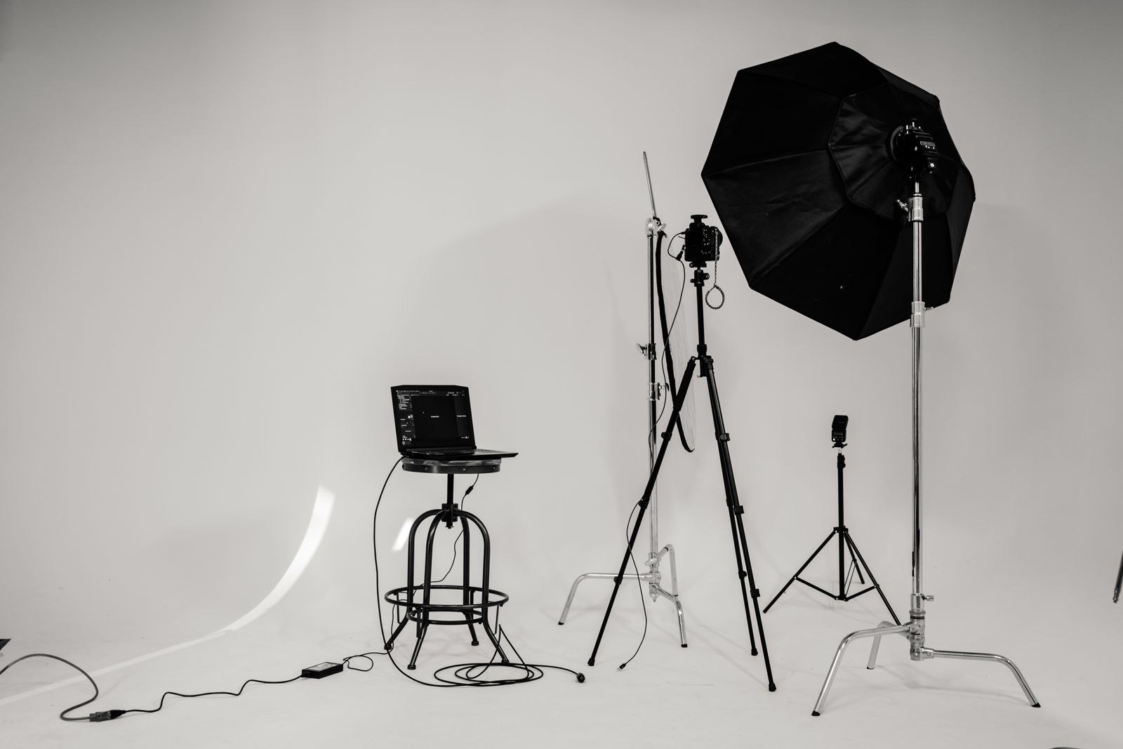 Studio lighting setup during a session